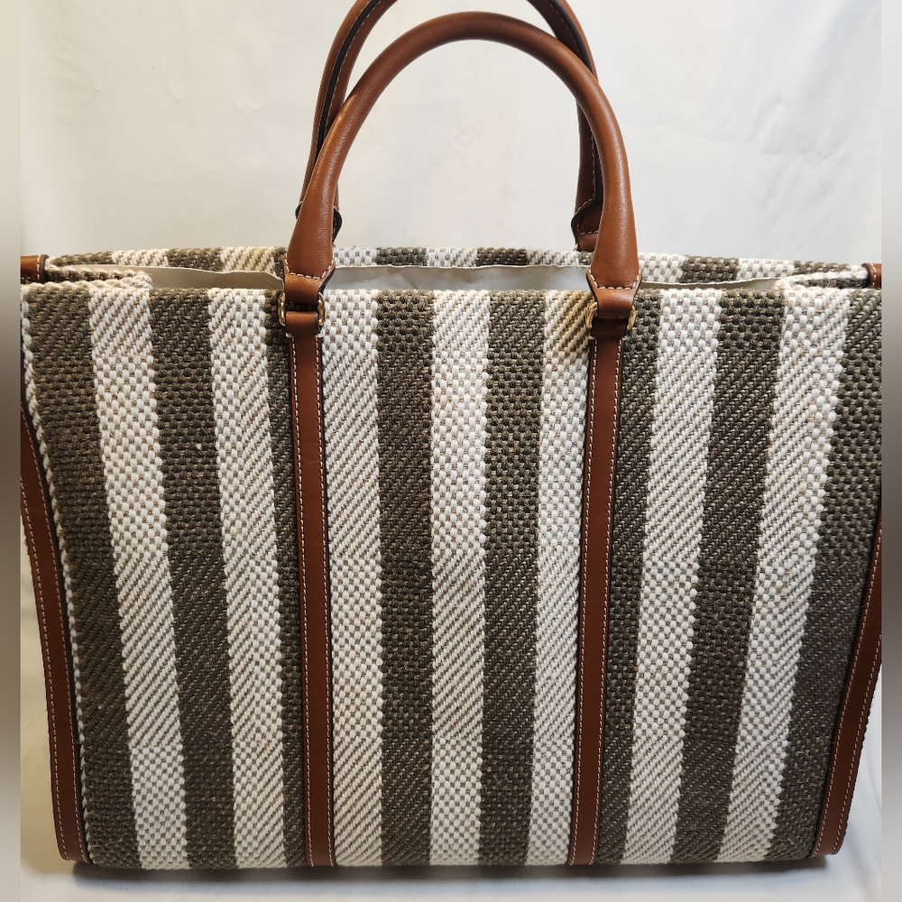 Tory Burch Blake Jumbo Striped Tote Grove Green - Picture 6 of 14